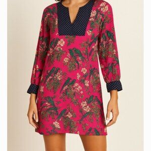 Maeve Anthropologie Women’s size 8 Pink Floral Bird Print Tunic Dress Kneelength
